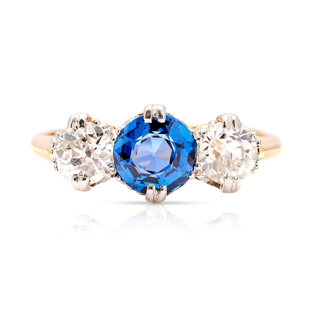 Antique, Edwardian sapphire & diamond three-stone ring