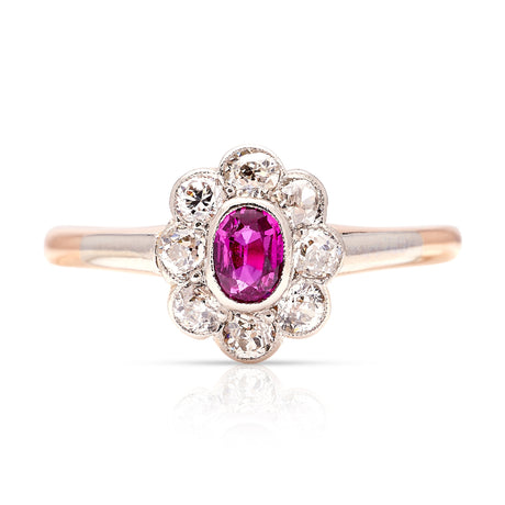 Antique, 1900s ruby & diamond cluster ring