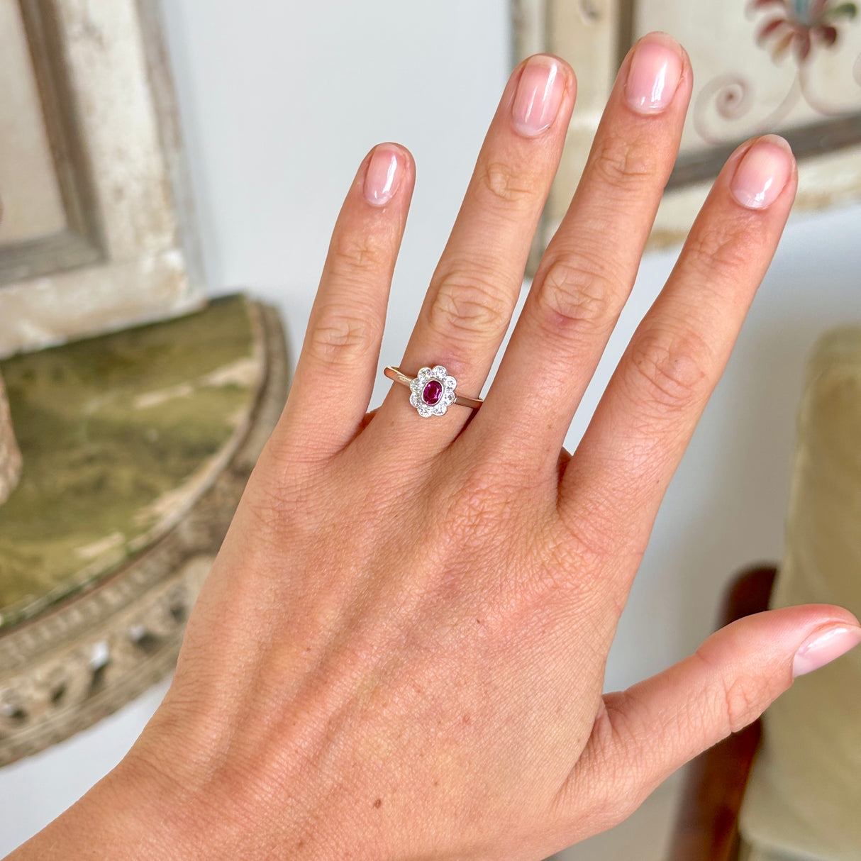 Antique, 1900s ruby & diamond cluster ring