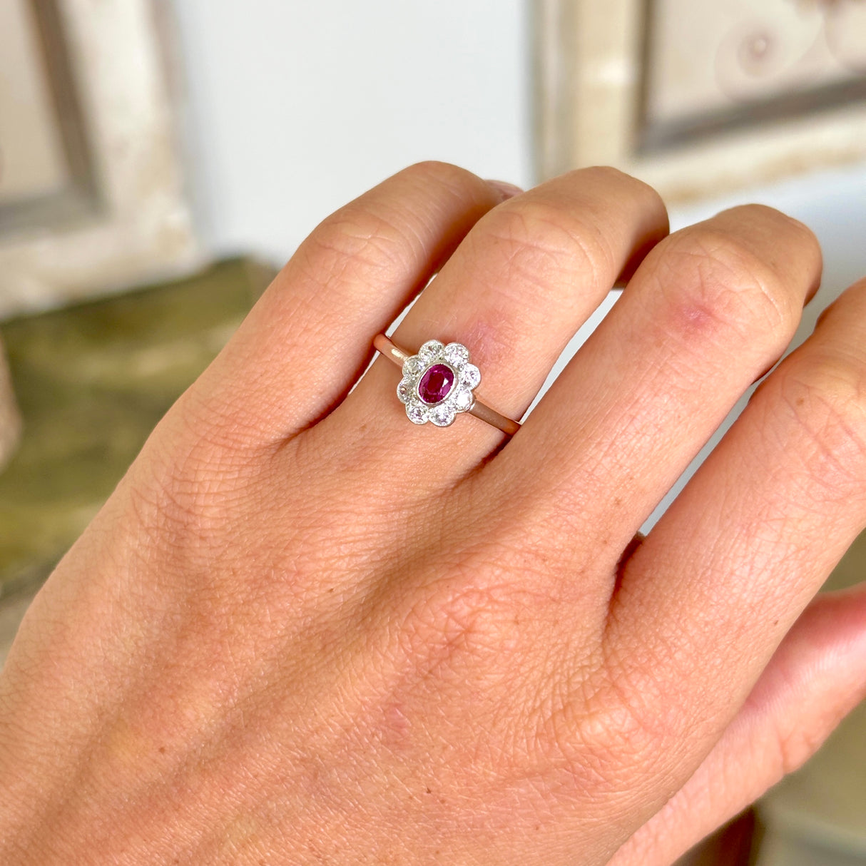Antique, 1900s ruby & diamond cluster ring