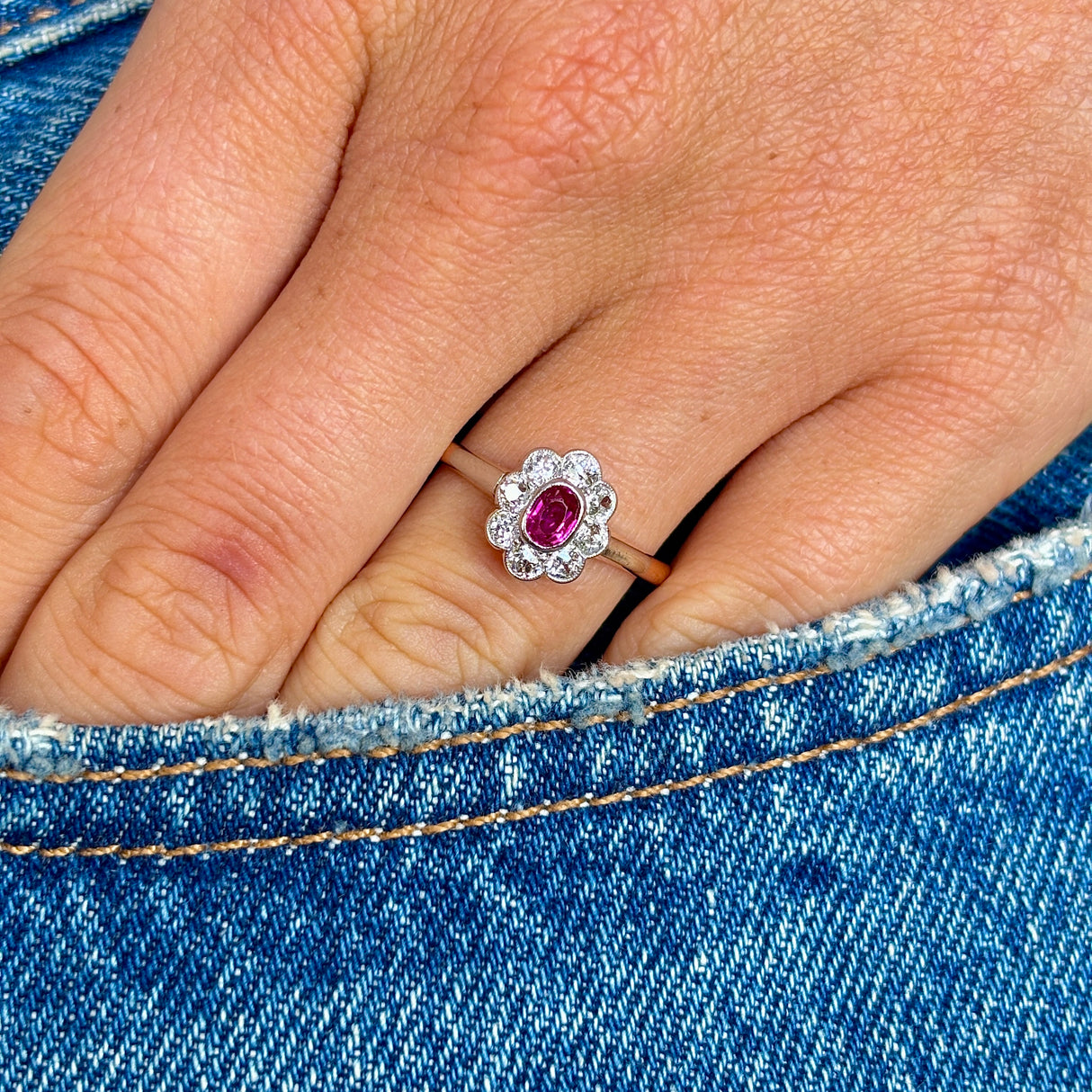 Antique, 1900s ruby & diamond cluster ring