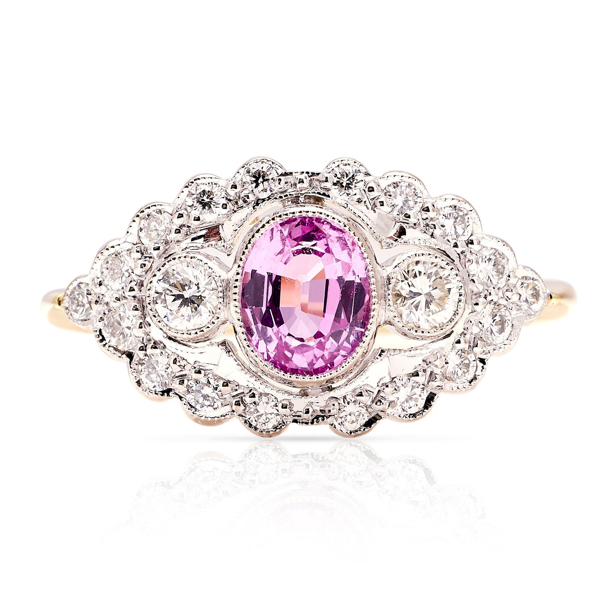 Contemporary, 2000s pink sapphire & diamond cluster ring