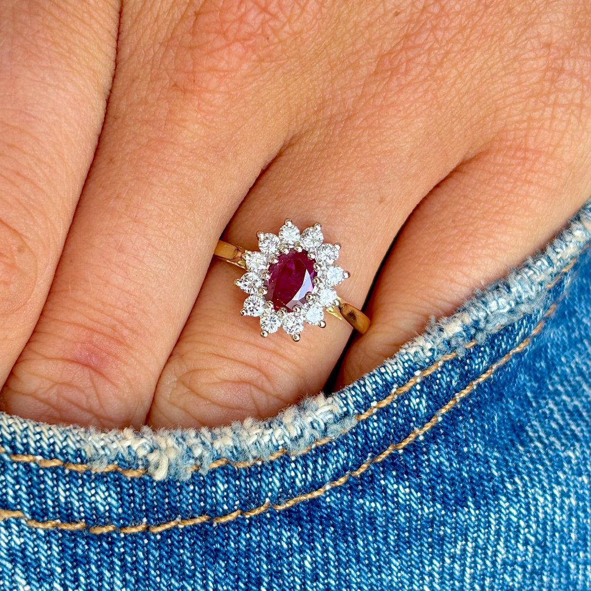 Vintage, 1980s ruby & diamond cluster ring