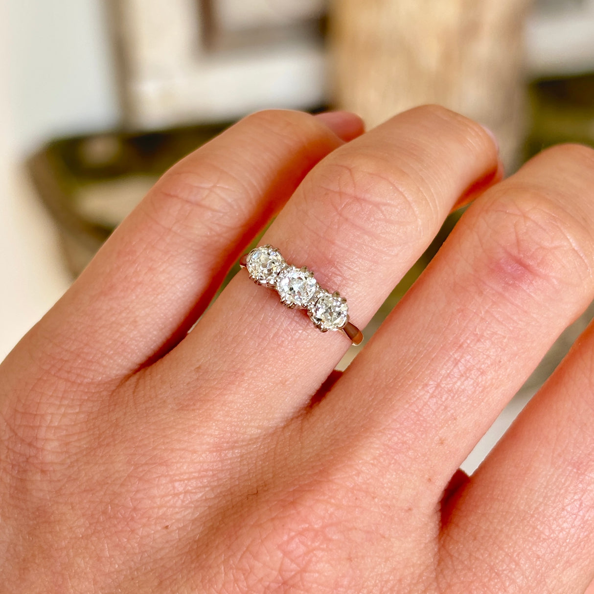 Antique, Edwardian three-stone diamond ring