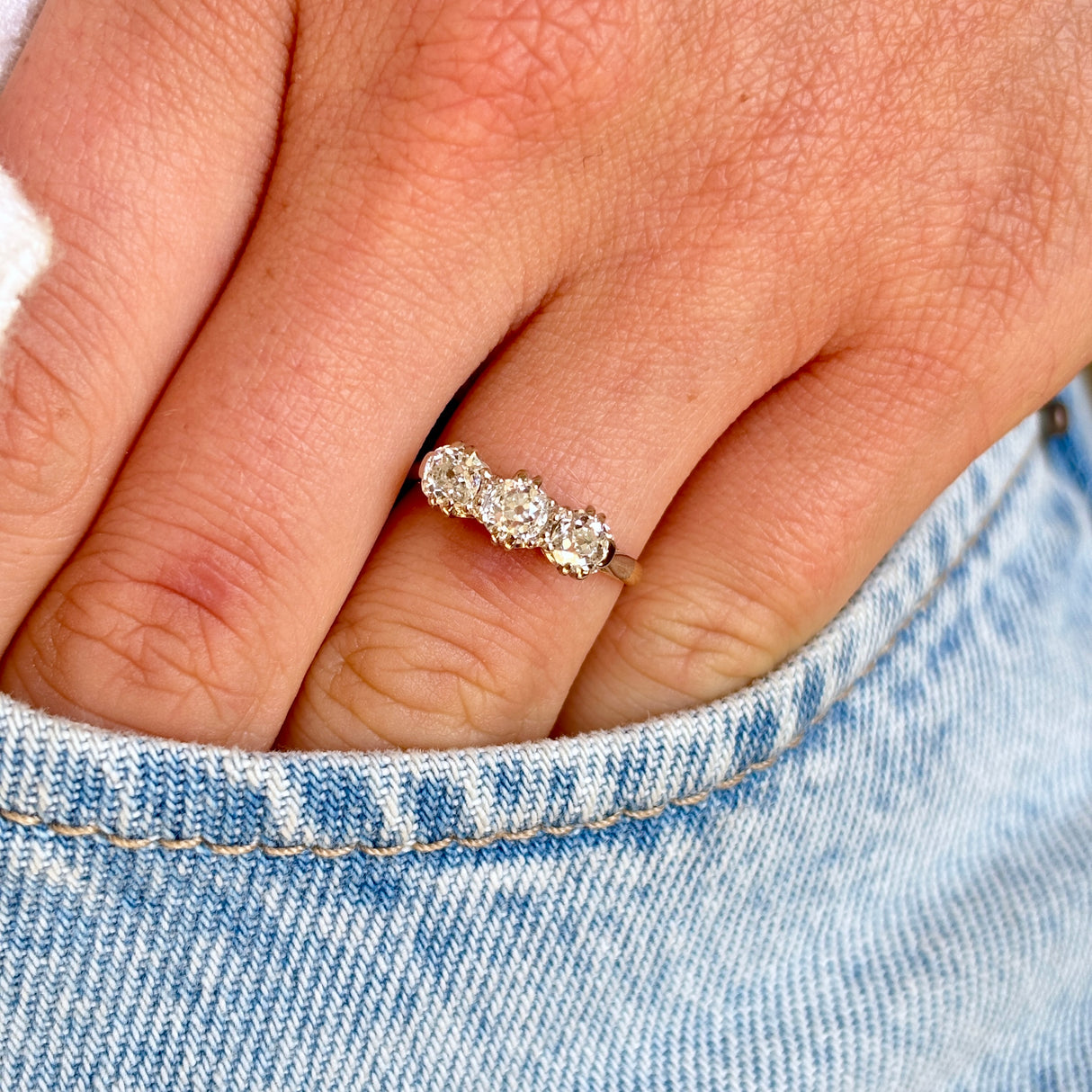 Antique, Edwardian three-stone diamond ring