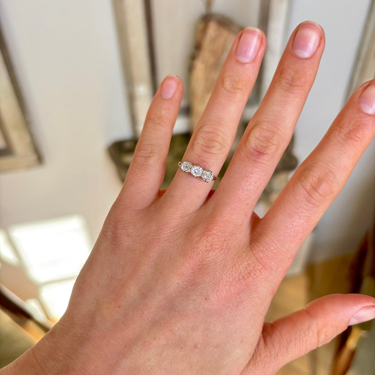 Antique, Edwardian three-stone diamond ring