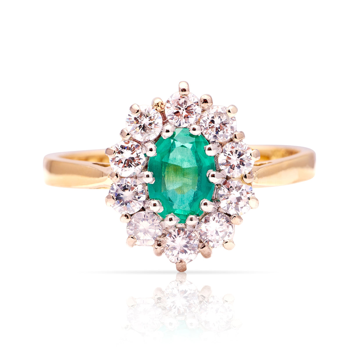 Vintage, 1980s emerald & diamond cluster ring