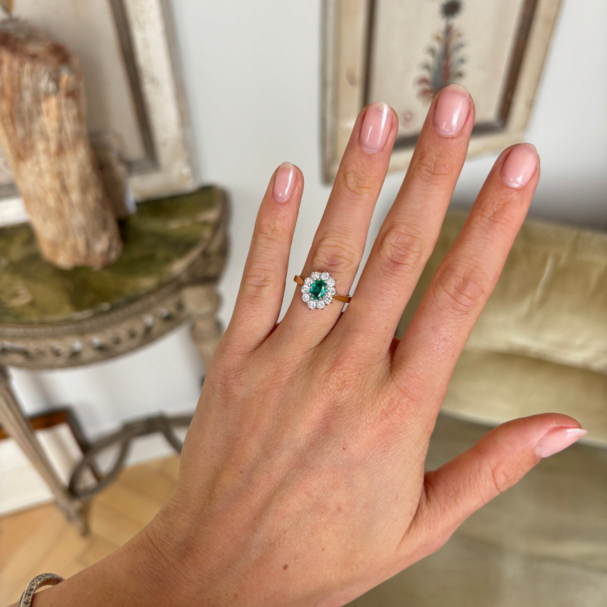 Vintage, 1980s emerald & diamond cluster ring