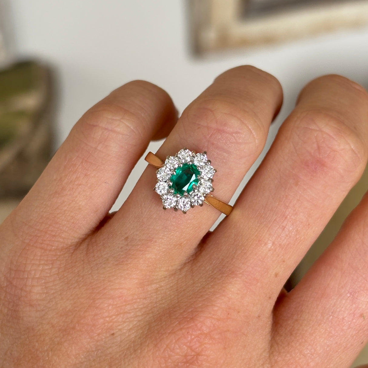 Vintage, 1980s emerald & diamond cluster ring