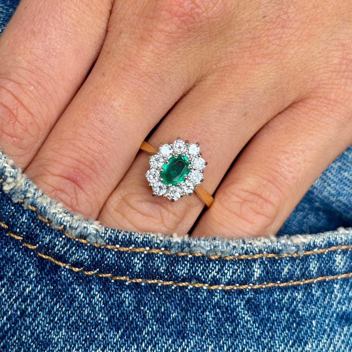 Vintage, 1980s emerald & diamond cluster ring