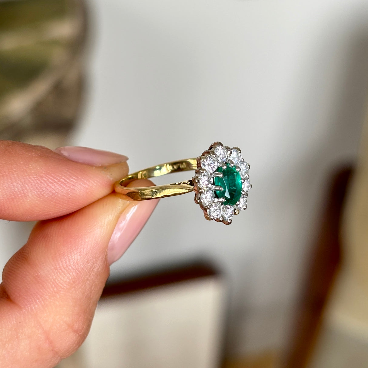 Vintage, 1980s emerald & diamond cluster ring