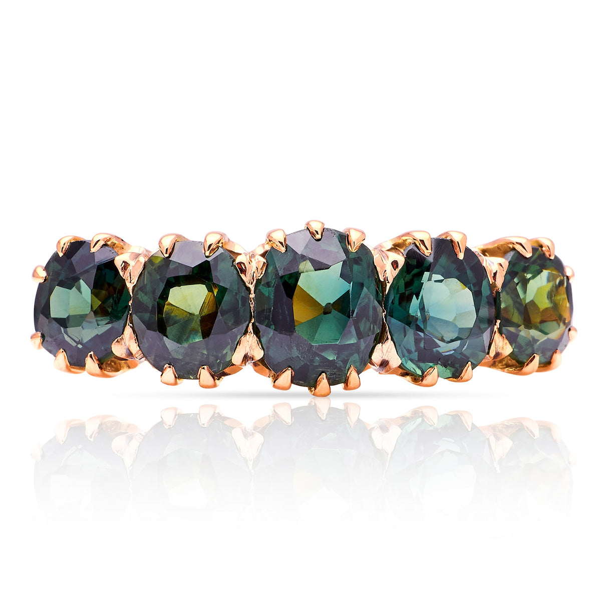 Antique, Victorian green sapphire five-stone ring