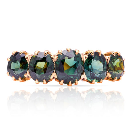 Antique, Victorian green sapphire five-stone ring