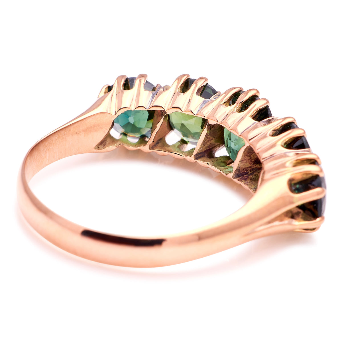 Antique, Victorian green sapphire five-stone ring