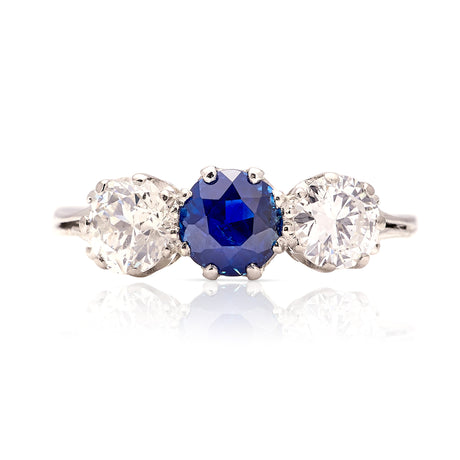 Vintage, 1930s sapphire & diamond three-stone ring