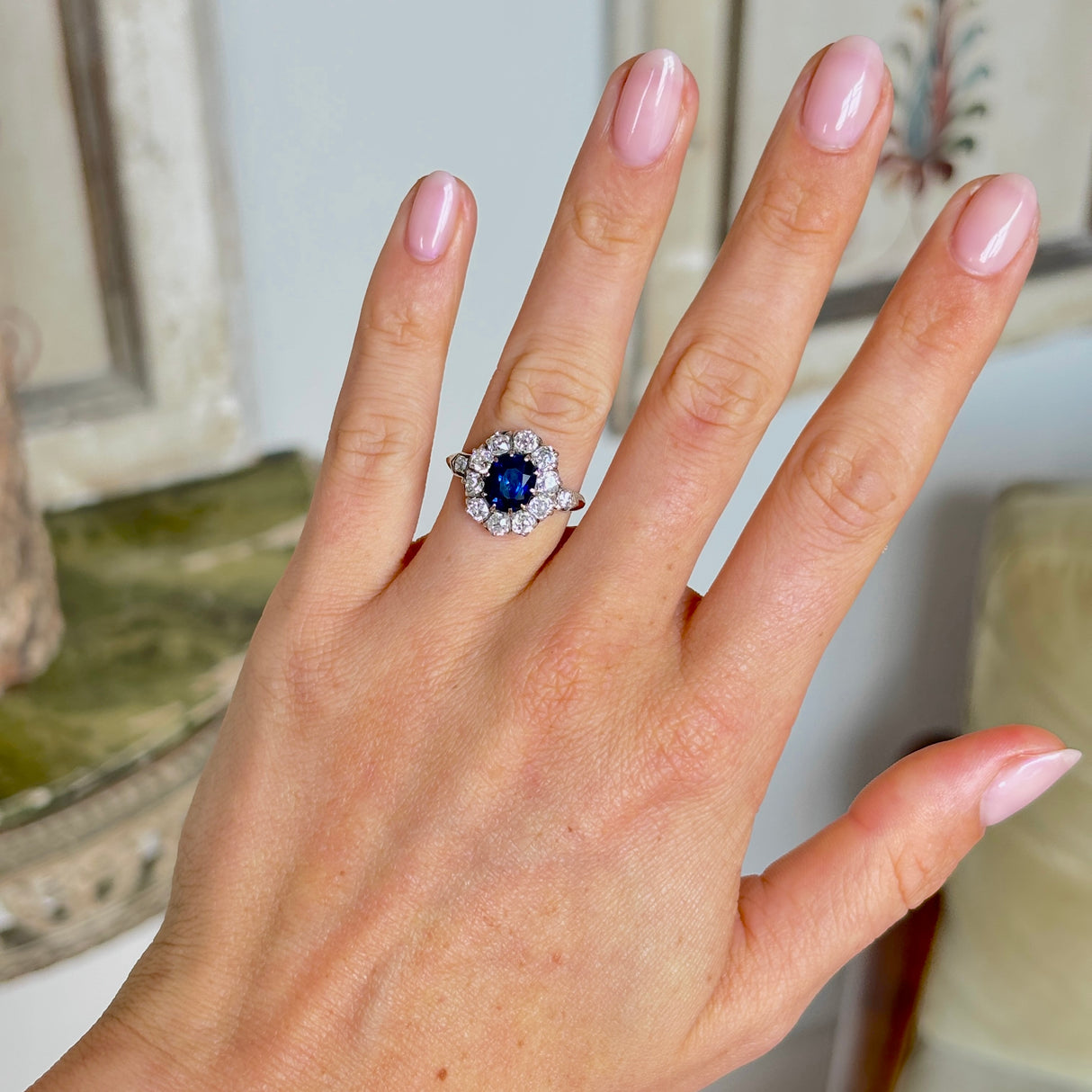 Antique, Belle Époque sapphire & diamond cluster ring