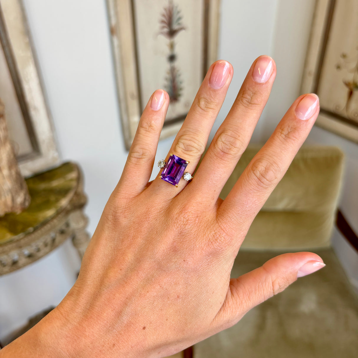 Vintage, 1950s amethyst & diamond three-stone ring