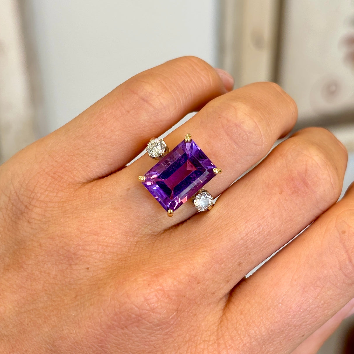 Vintage, 1950s amethyst & diamond three-stone ring