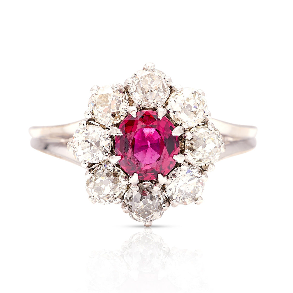 Vintage, 1930s ruby & diamond cluster ring