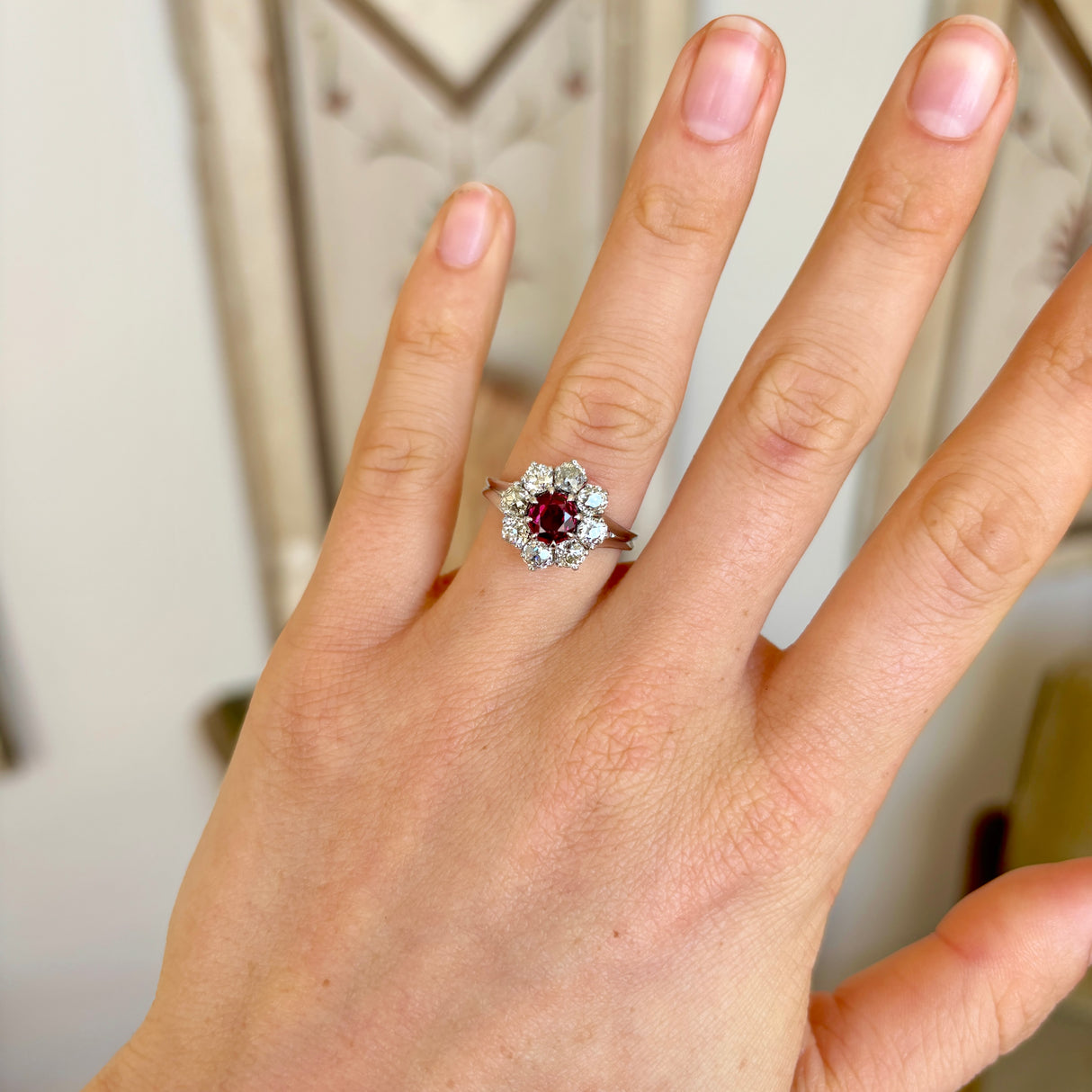 Vintage, 1930s ruby & diamond cluster ring
