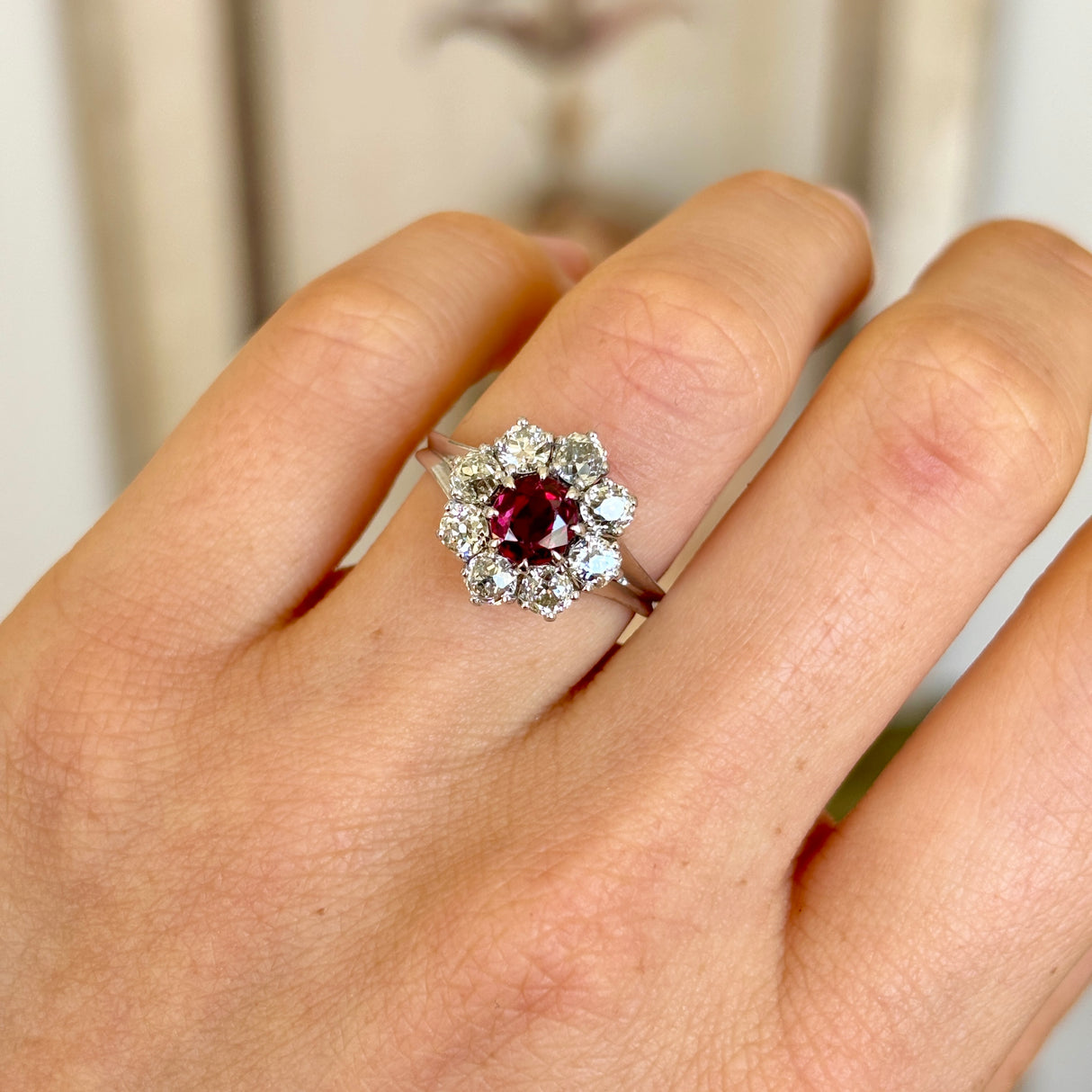 Vintage, 1930s ruby & diamond cluster ring