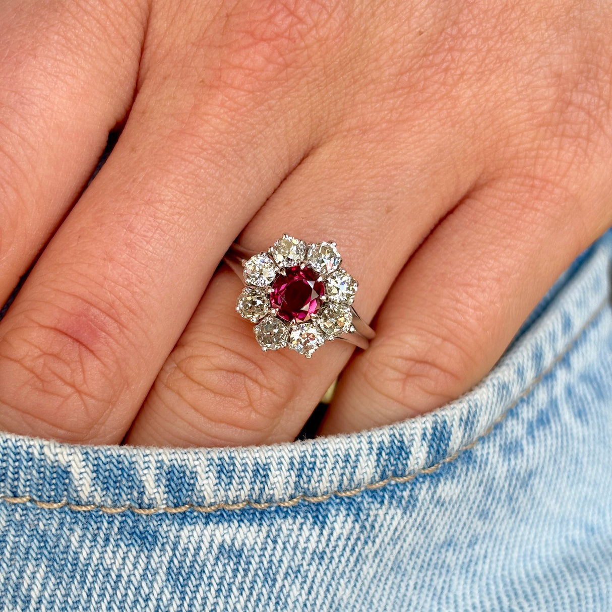 Vintage, 1930s ruby & diamond cluster ring