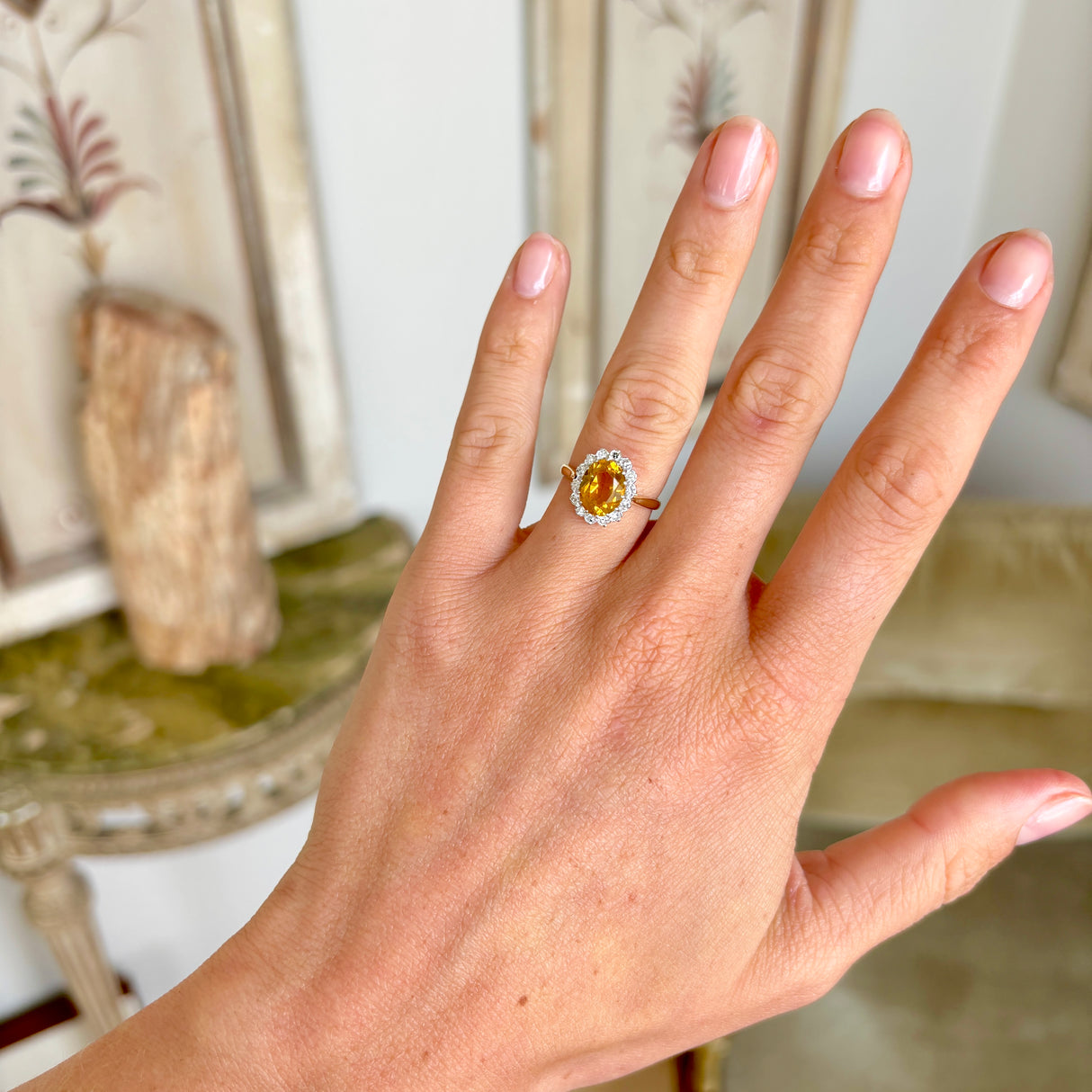 Vintage, 1980s citrine & diamond cluster ring