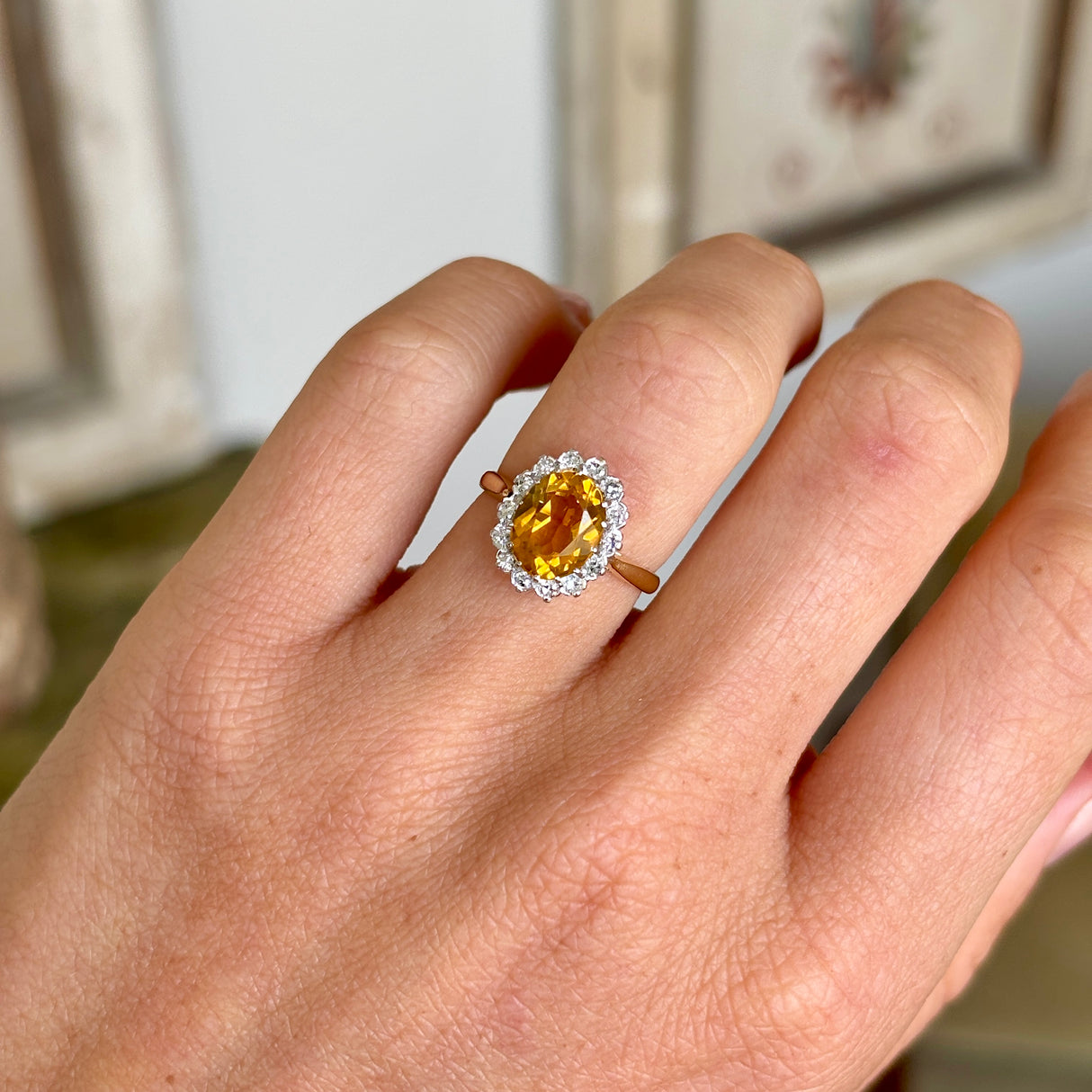 Vintage, 1980s citrine & diamond cluster ring