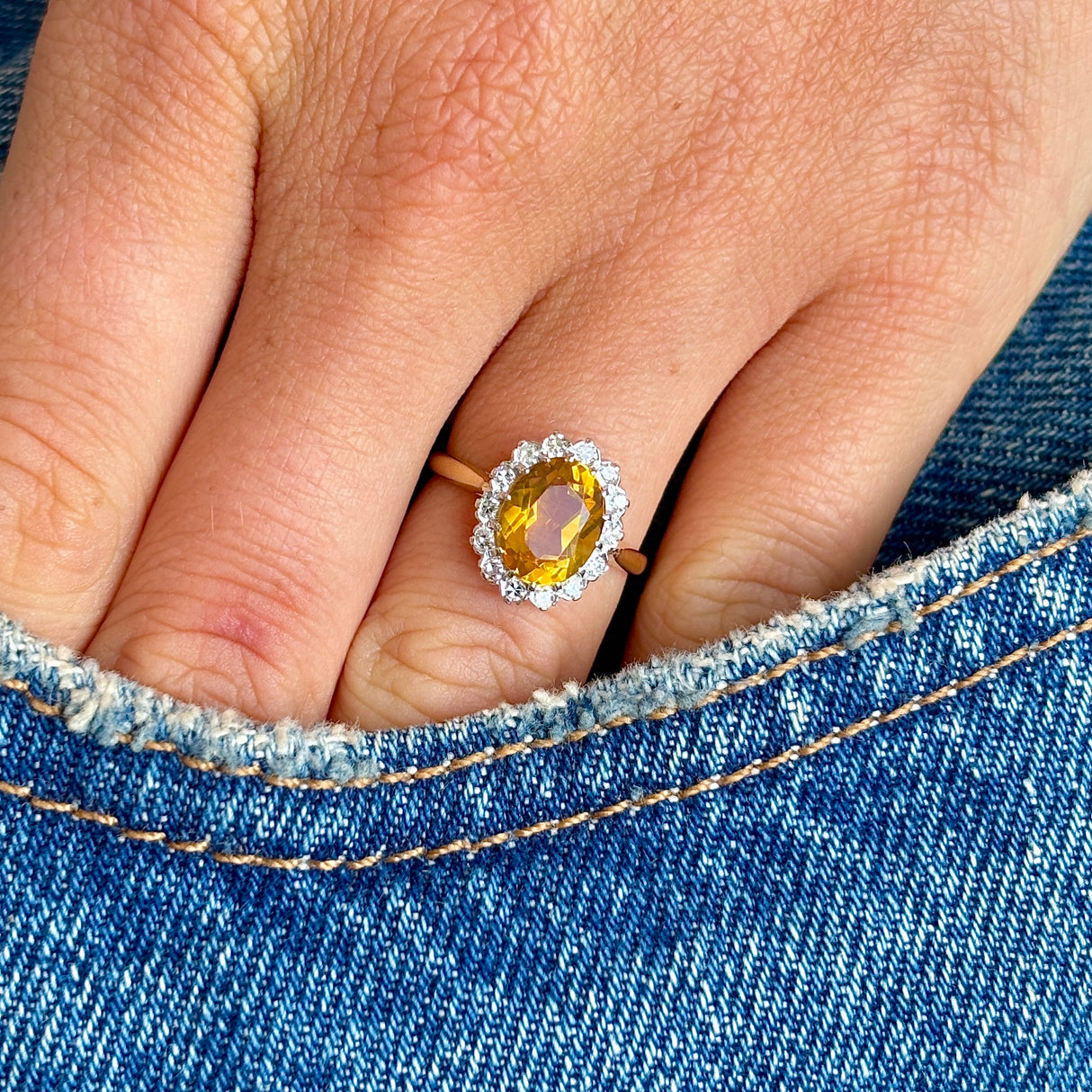 Vintage, 1980s citrine & diamond cluster ring