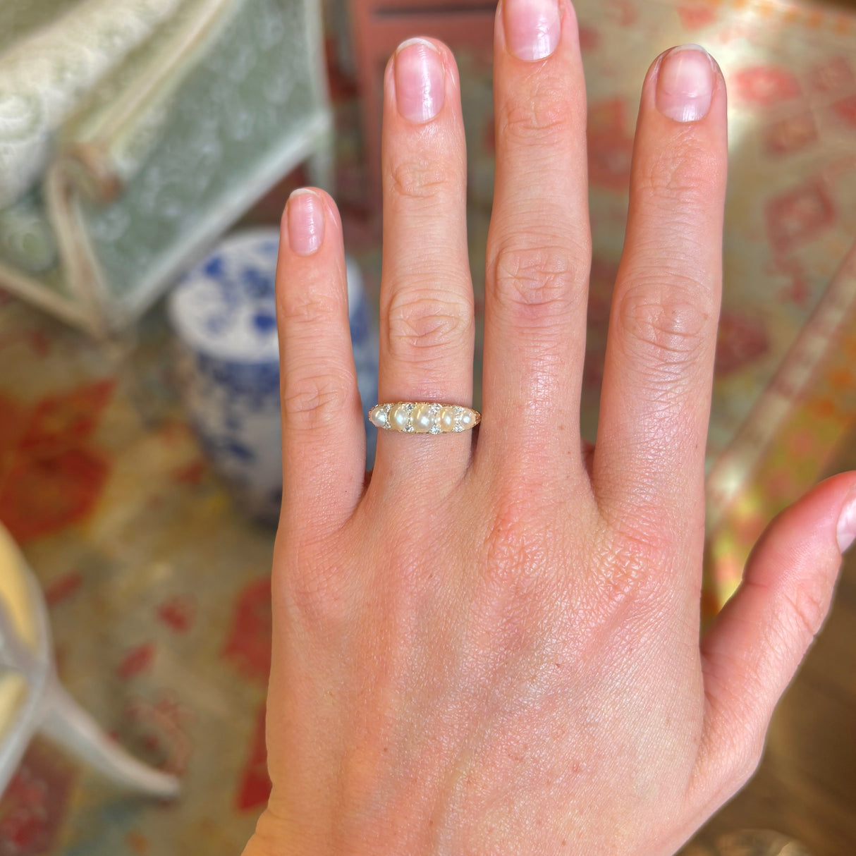 Antique, Victorian pearl half-hoop ring