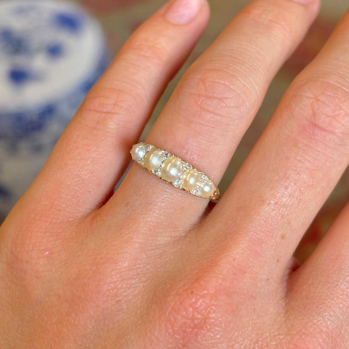 Antique, Victorian pearl half-hoop ring