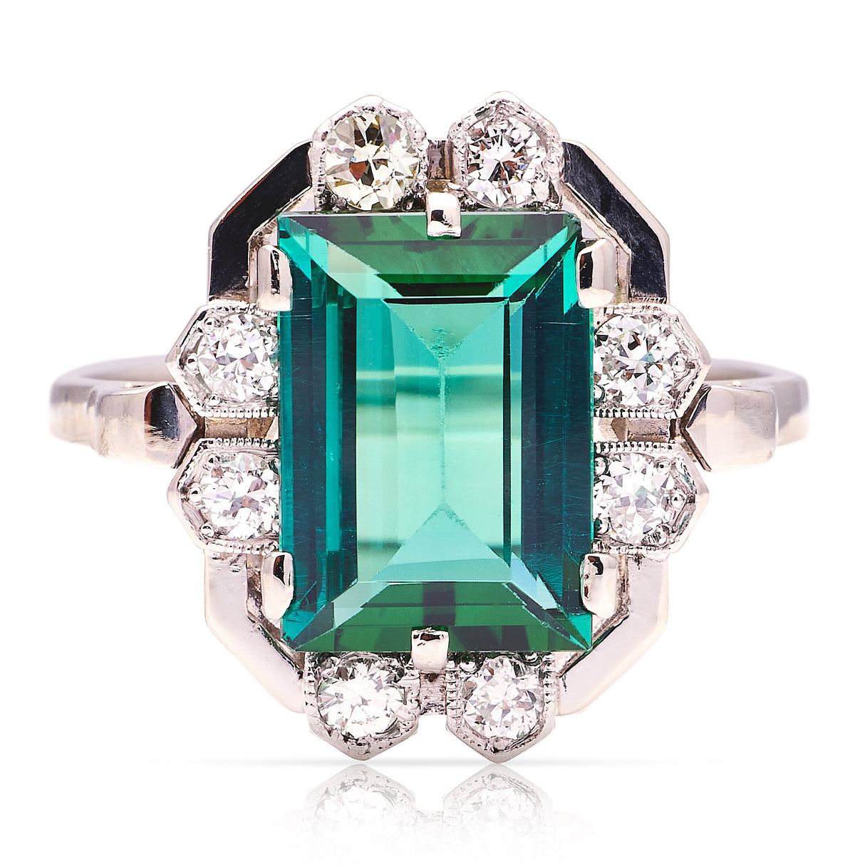 Vintage, 1940s tourmaline & diamond ring