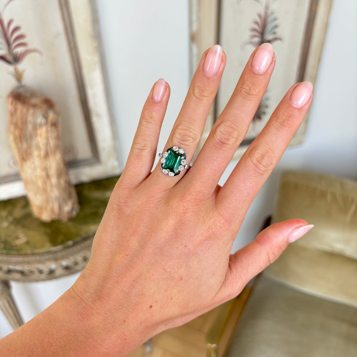 Vintage, 1940s tourmaline & diamond ring