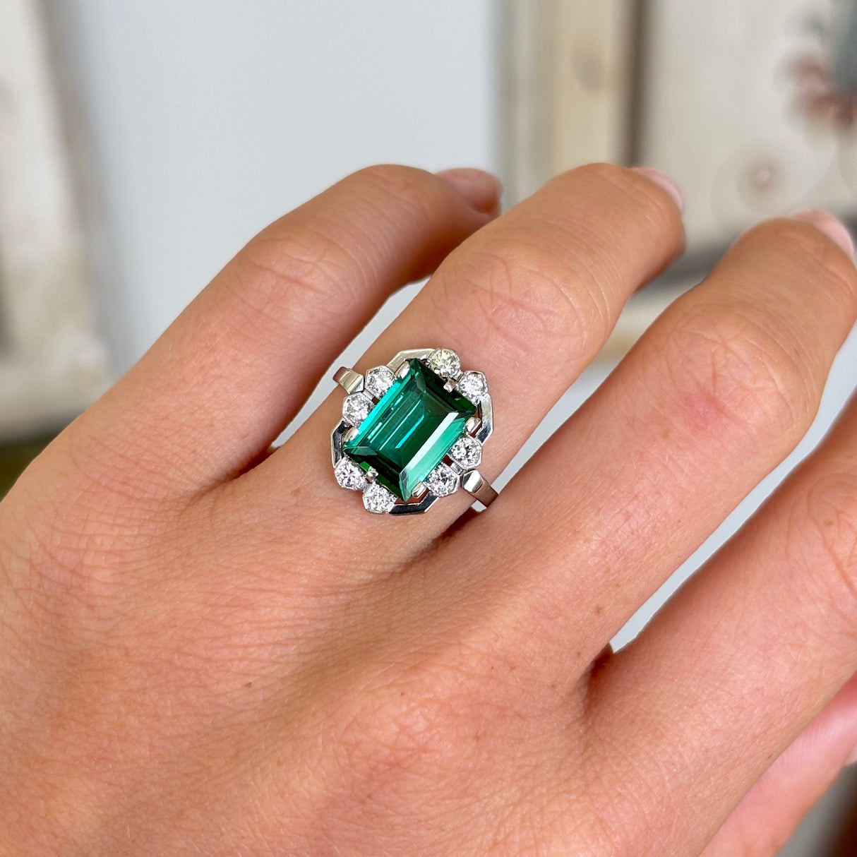 Vintage, 1940s tourmaline & diamond ring