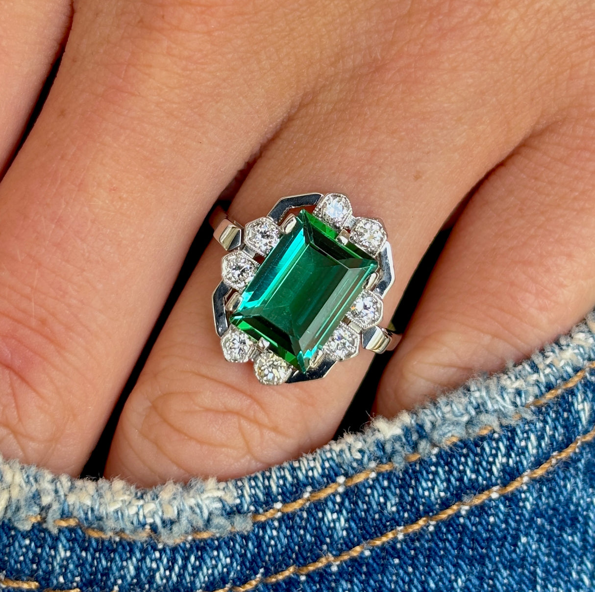 Vintage, 1940s tourmaline & diamond ring