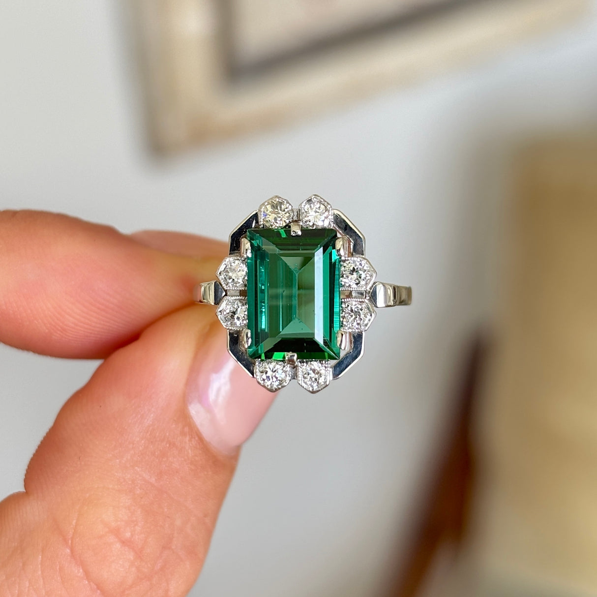 Vintage, 1940s tourmaline & diamond ring