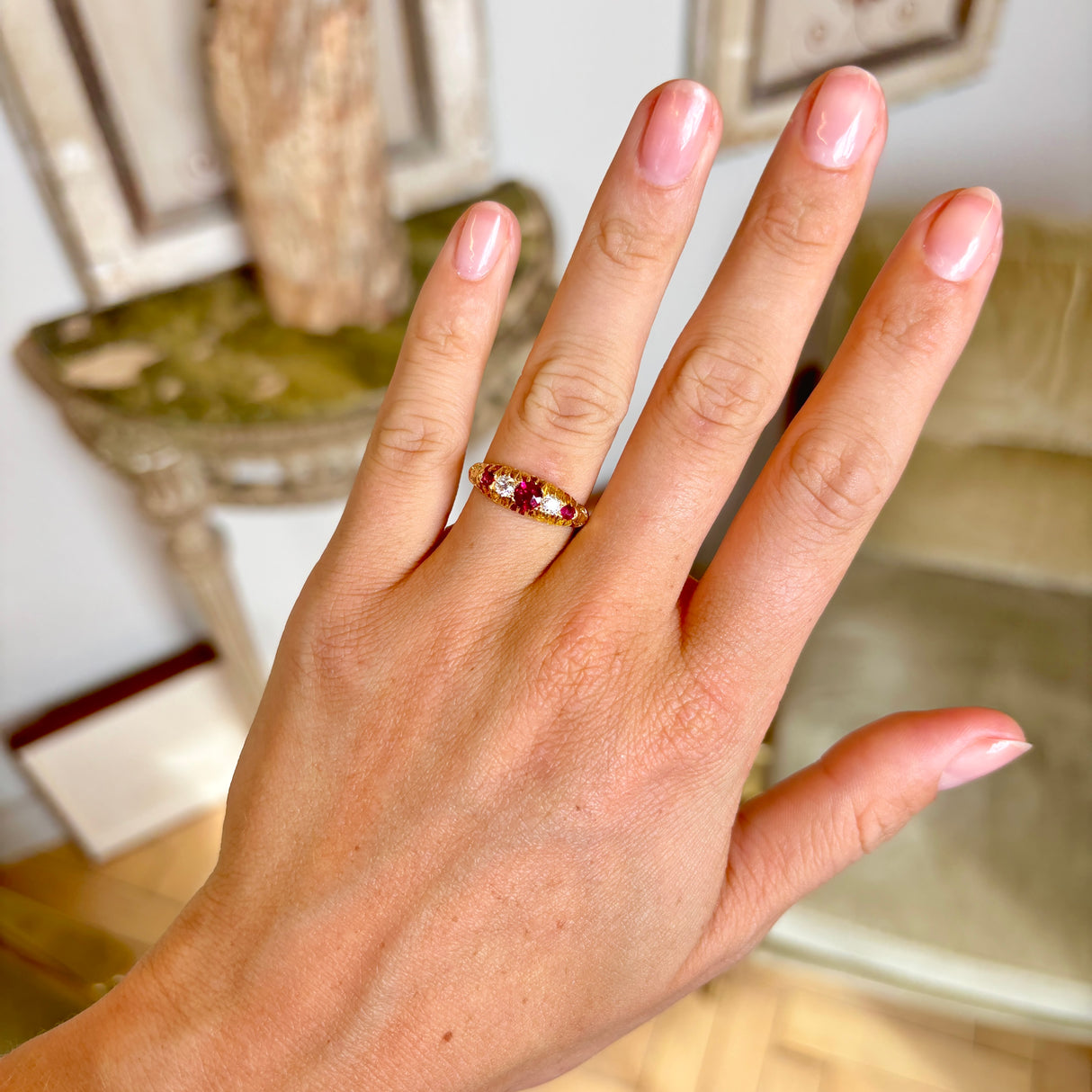 Antique, Edwardian ruby & diamond five-stone ring
