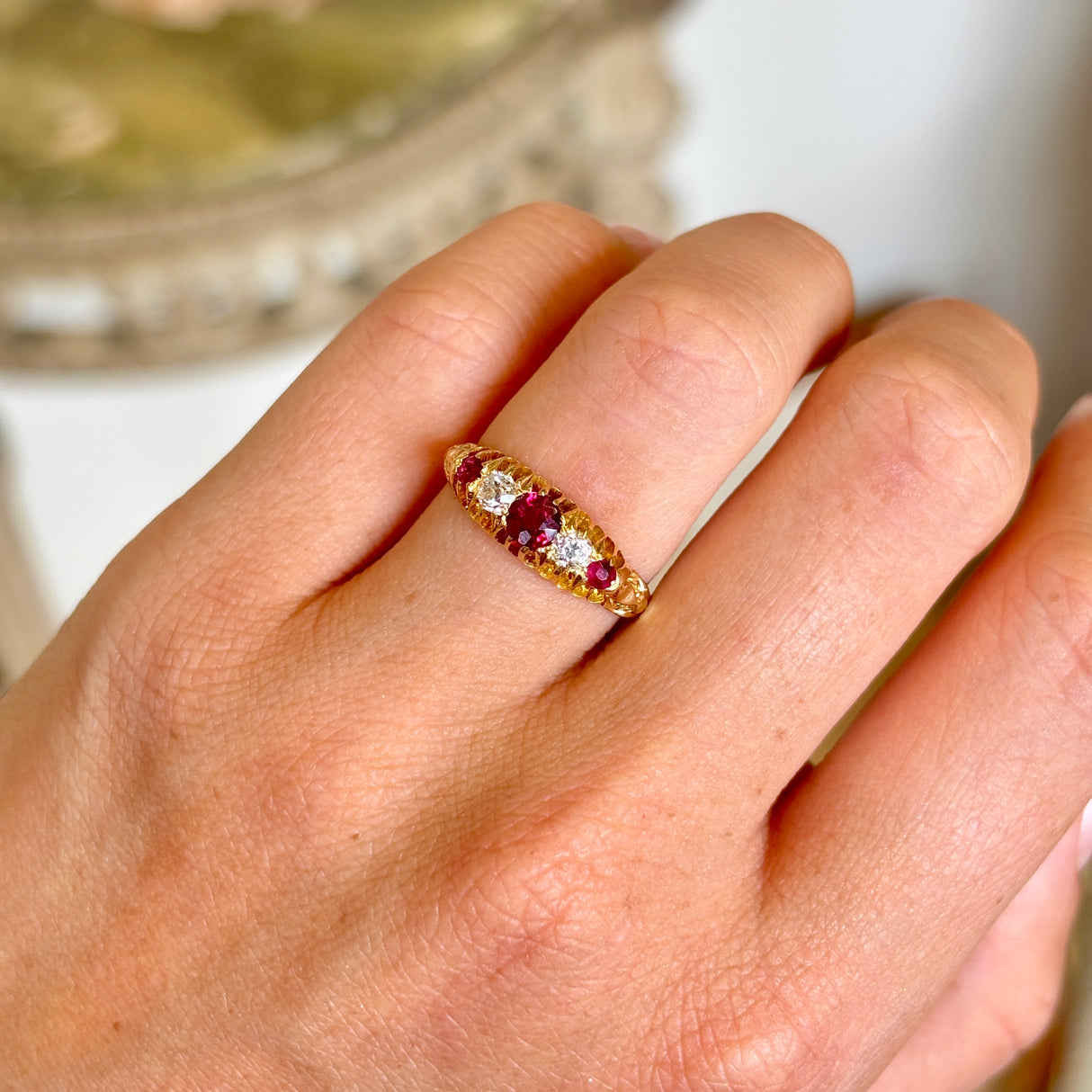 Antique, Edwardian ruby & diamond five-stone ring