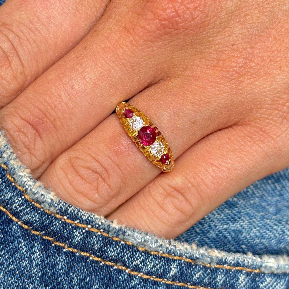 Antique, Edwardian ruby & diamond five-stone ring