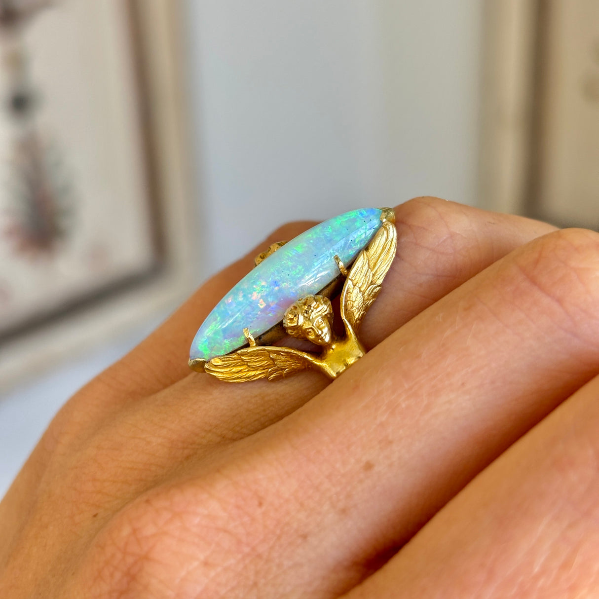 Antique, Art Nouveau opal Melusine ring