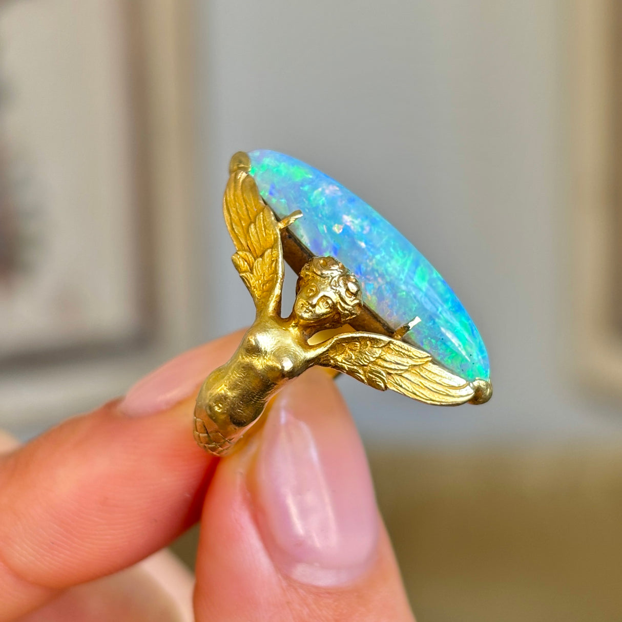 Antique, Art Nouveau opal Melusine ring