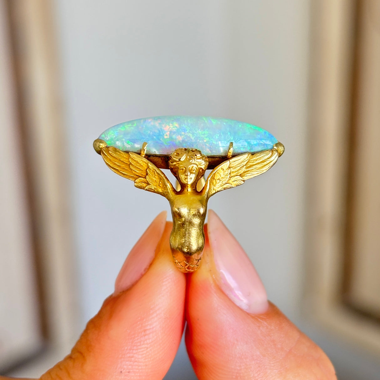 Antique, Art Nouveau opal Melusine ring