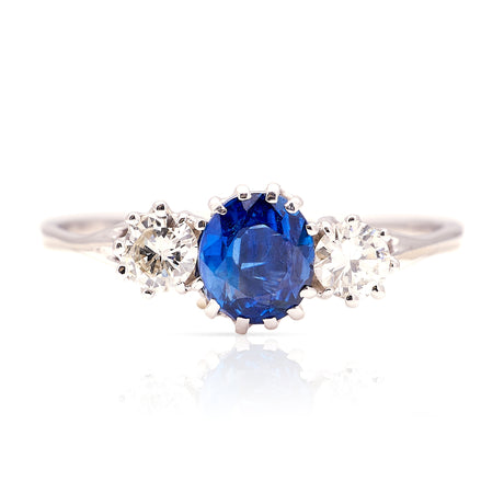 Vintage, 1960s sapphire & diamond three-stone ring