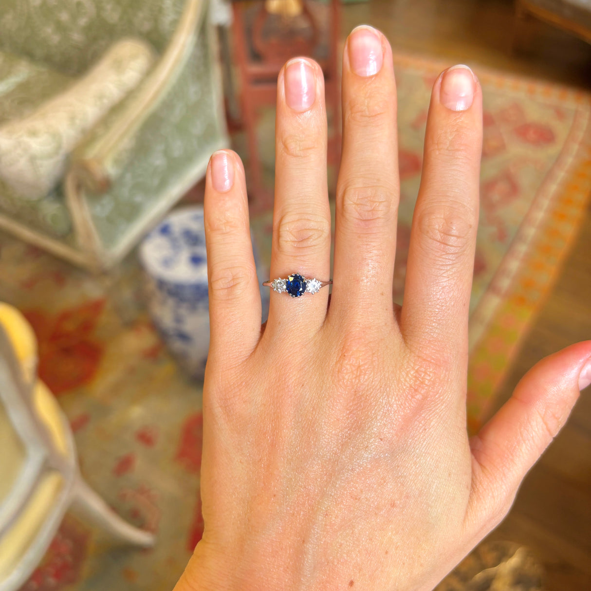 Vintage, 1960s sapphire & diamond three-stone ring