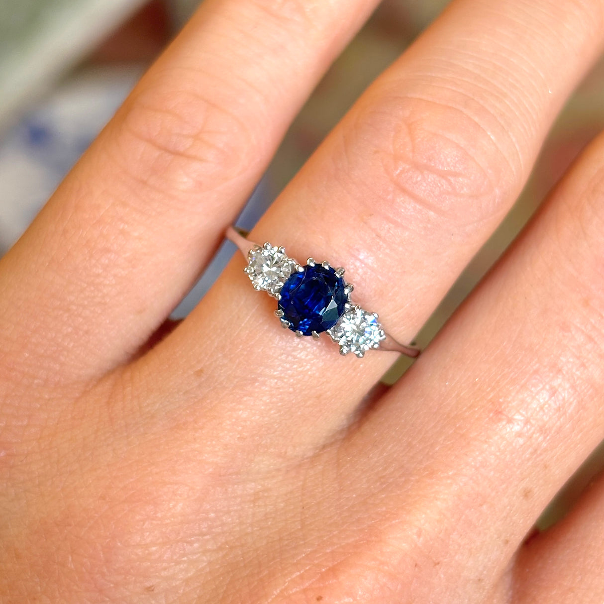 Vintage, 1960s sapphire & diamond three-stone ring