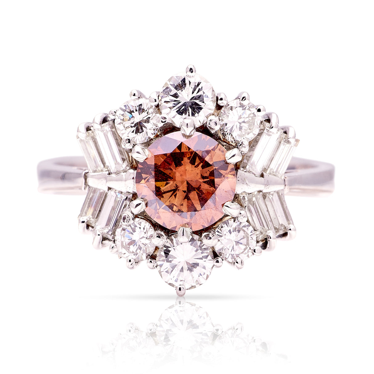 Vintage 1950s brown & white diamond cluster ring