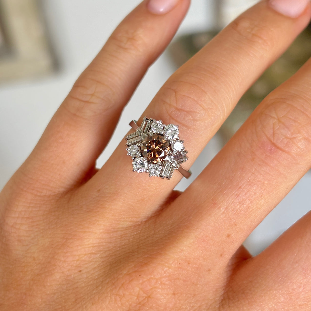 Vintage 1950s brown & white diamond cluster ring