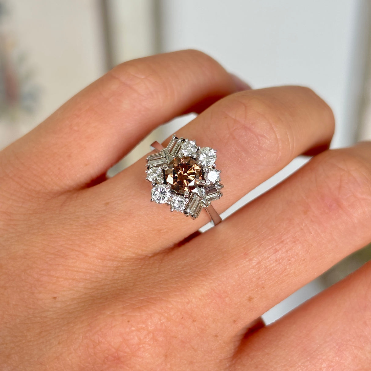 Vintage 1950s brown & white diamond cluster ring