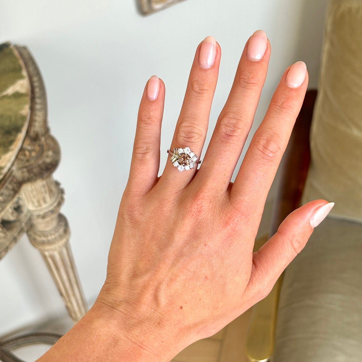 Vintage 1950s brown & white diamond cluster ring