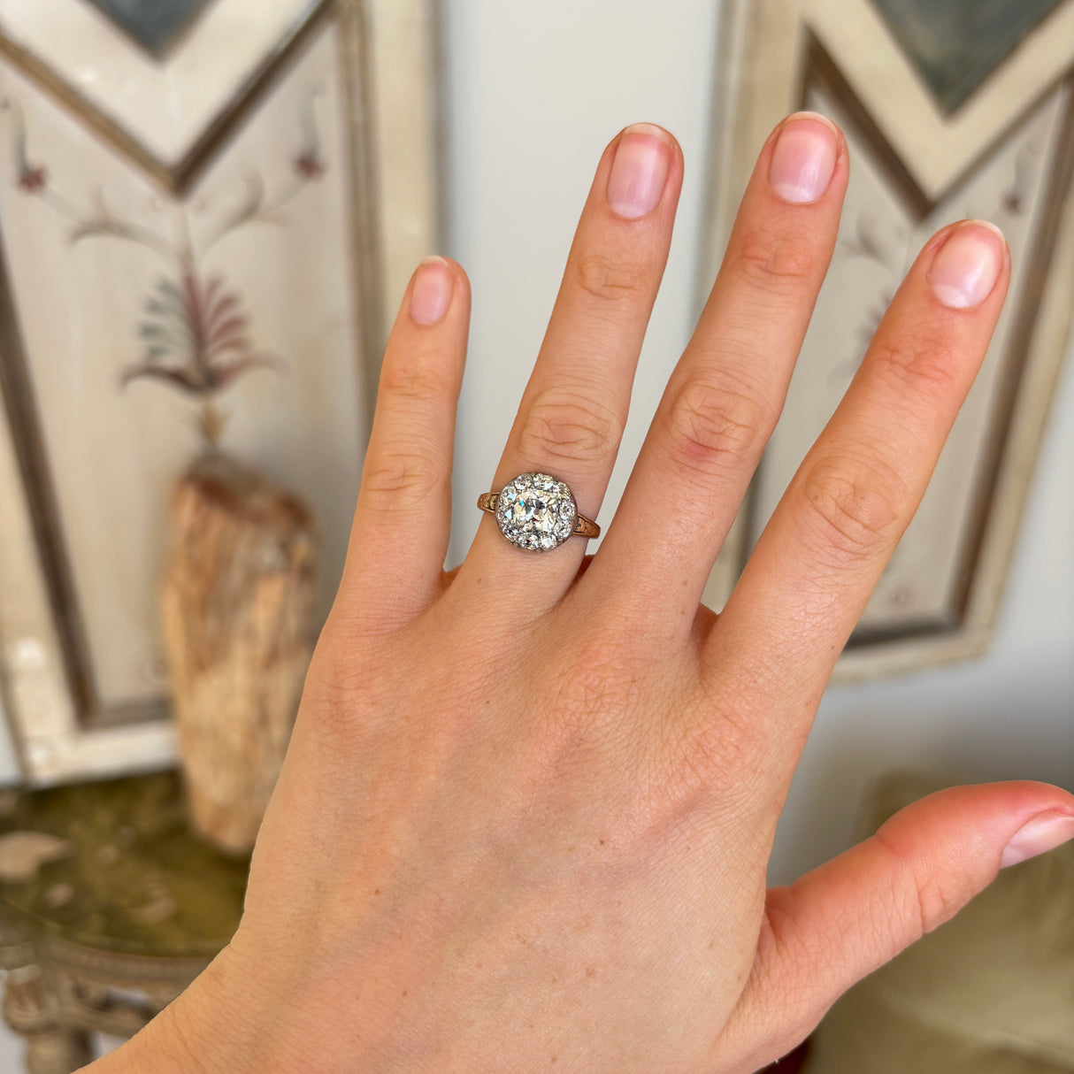 Antique, Georgian old mine-cut diamond cluster ring